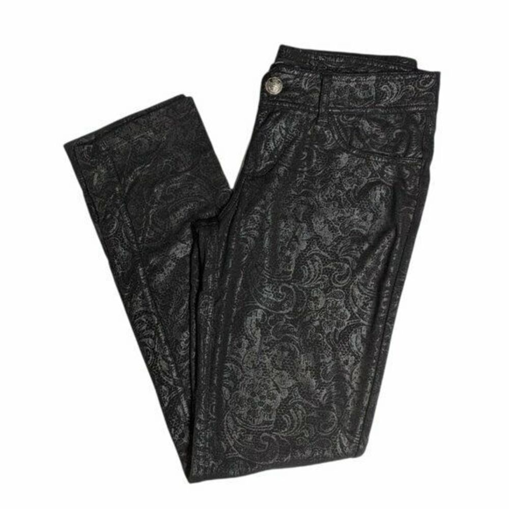 Seven7 Jeggings Women Size 4 Lace Print Skinny Soft Pants Floral Sheen Black